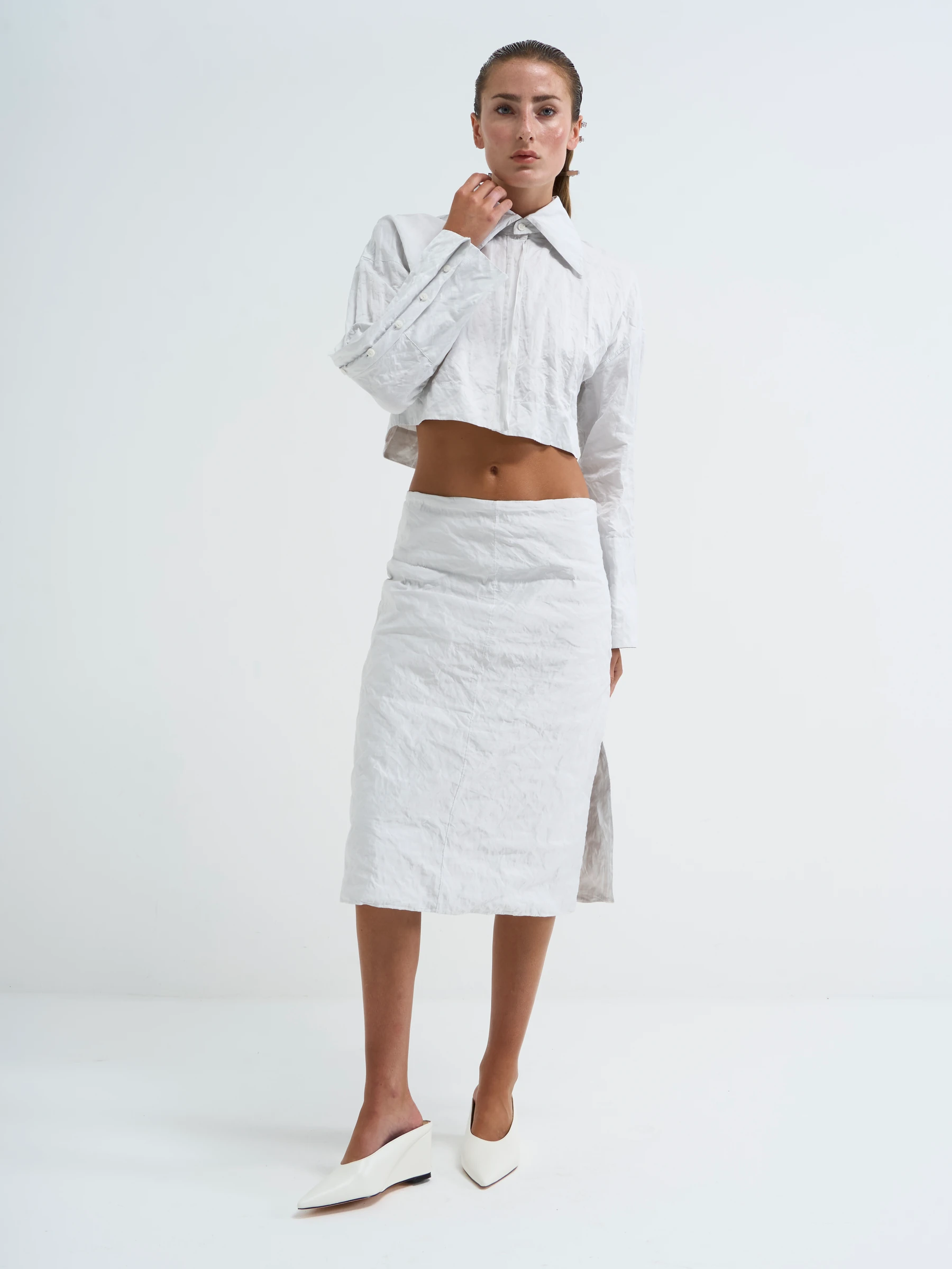 White cropped shirt in Palimpsest, front view