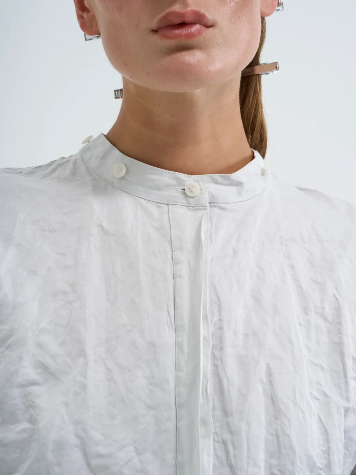 White cropped shirt in Palimpsest, front view