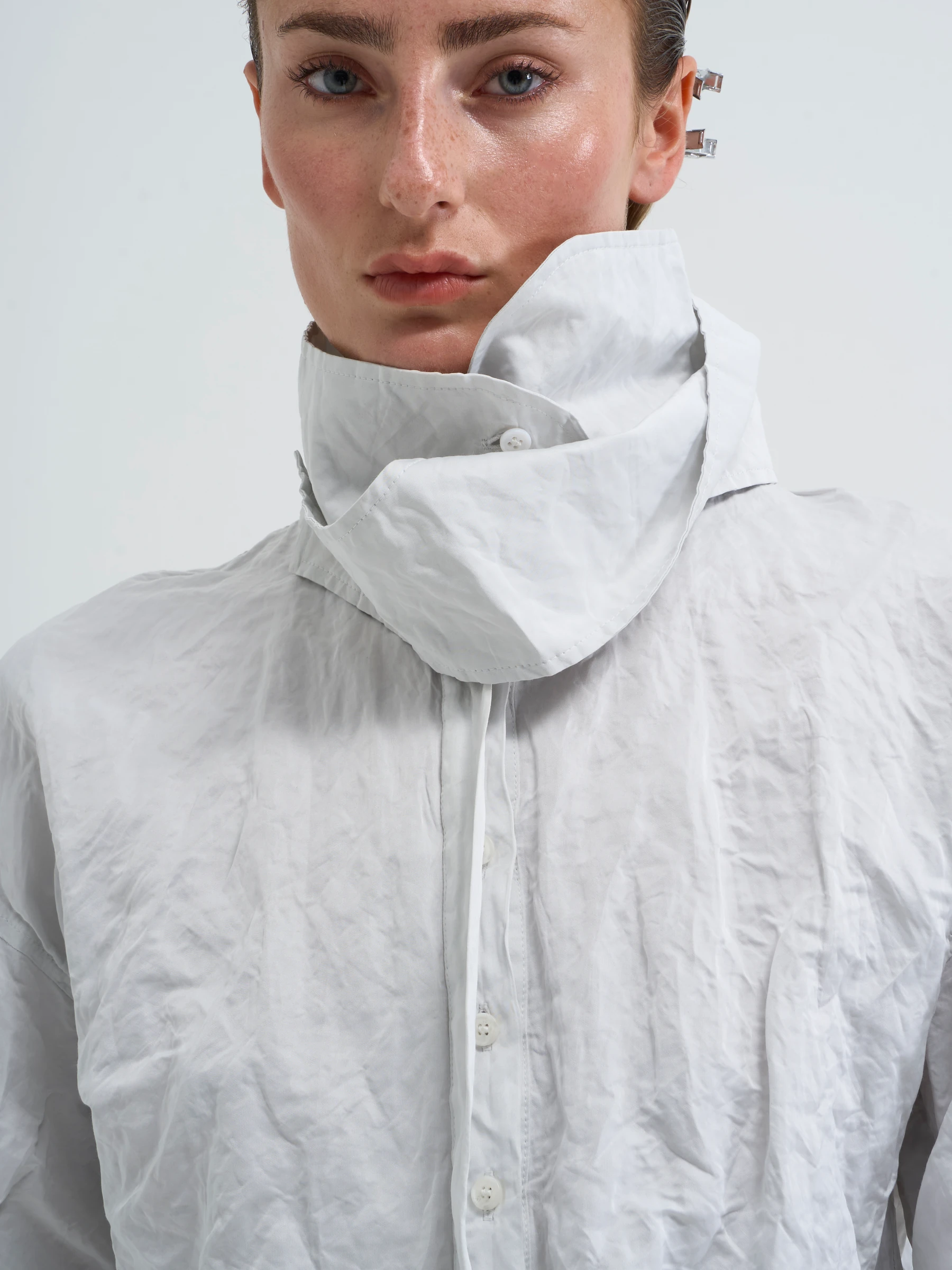 White cropped shirt in Palimpsest, front view