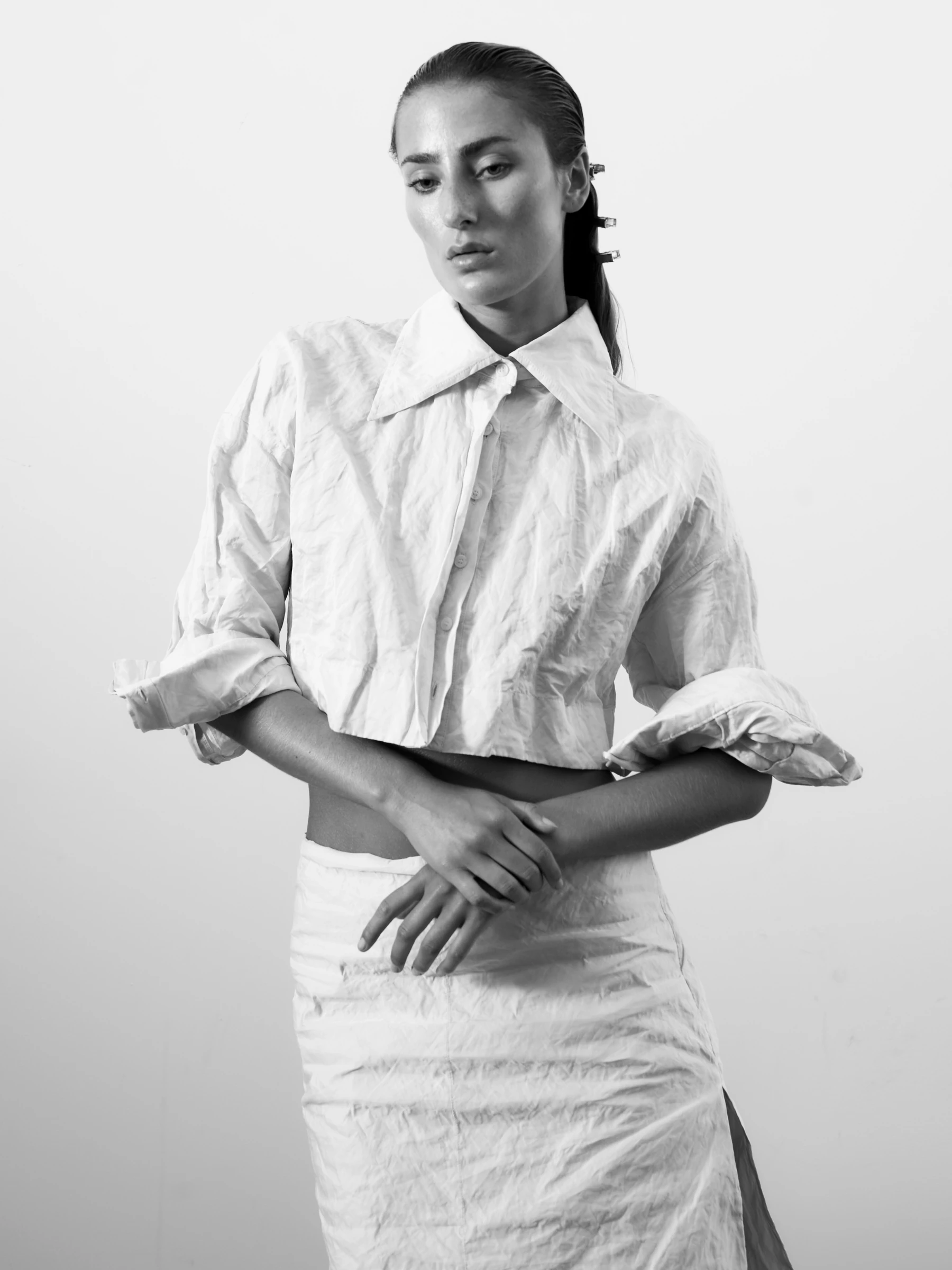 White cropped shirt in Palimpsest, front view