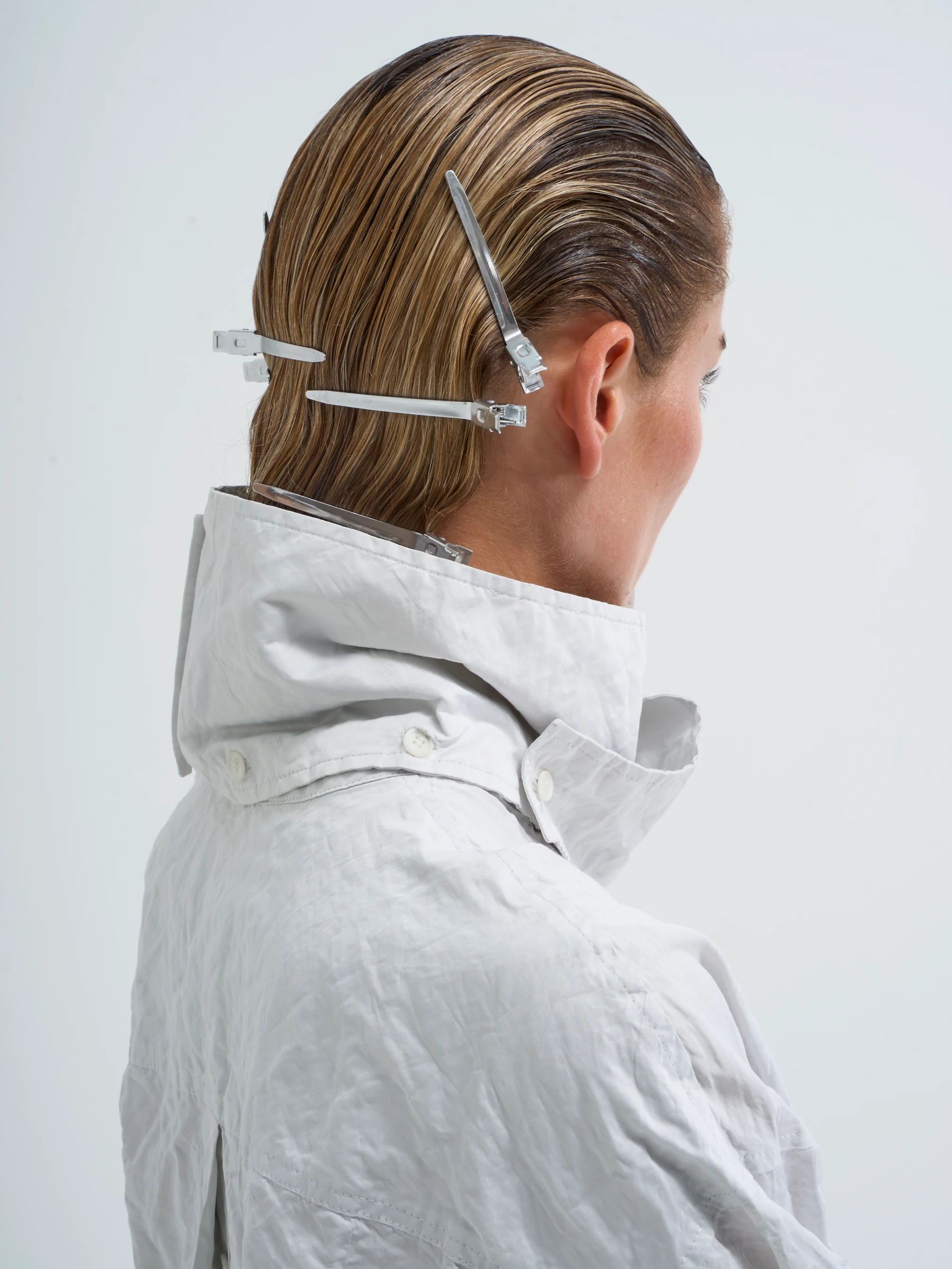 White cropped shirt in Palimpsest, side view