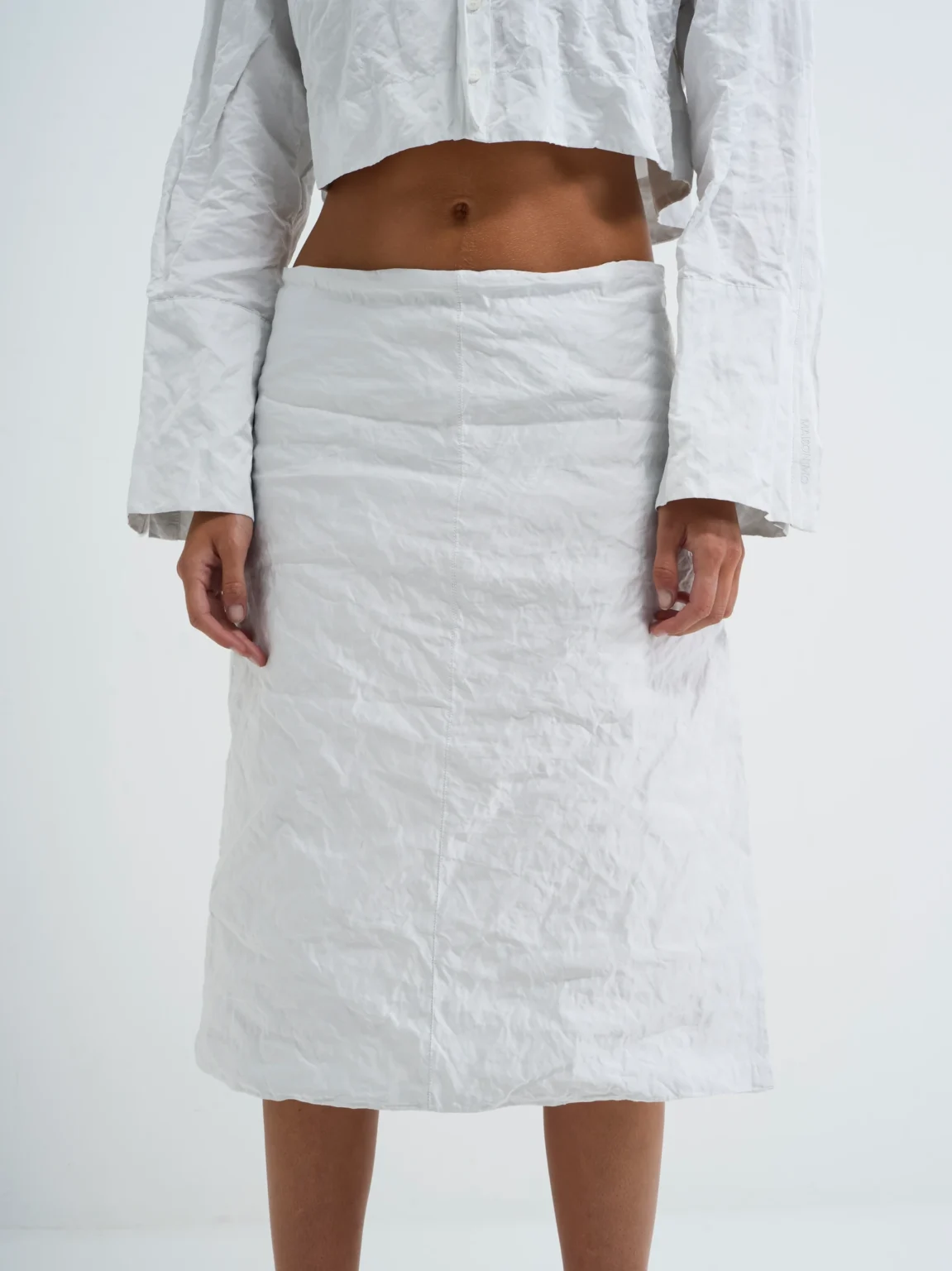 White midi skirt in Palimpsest, front view