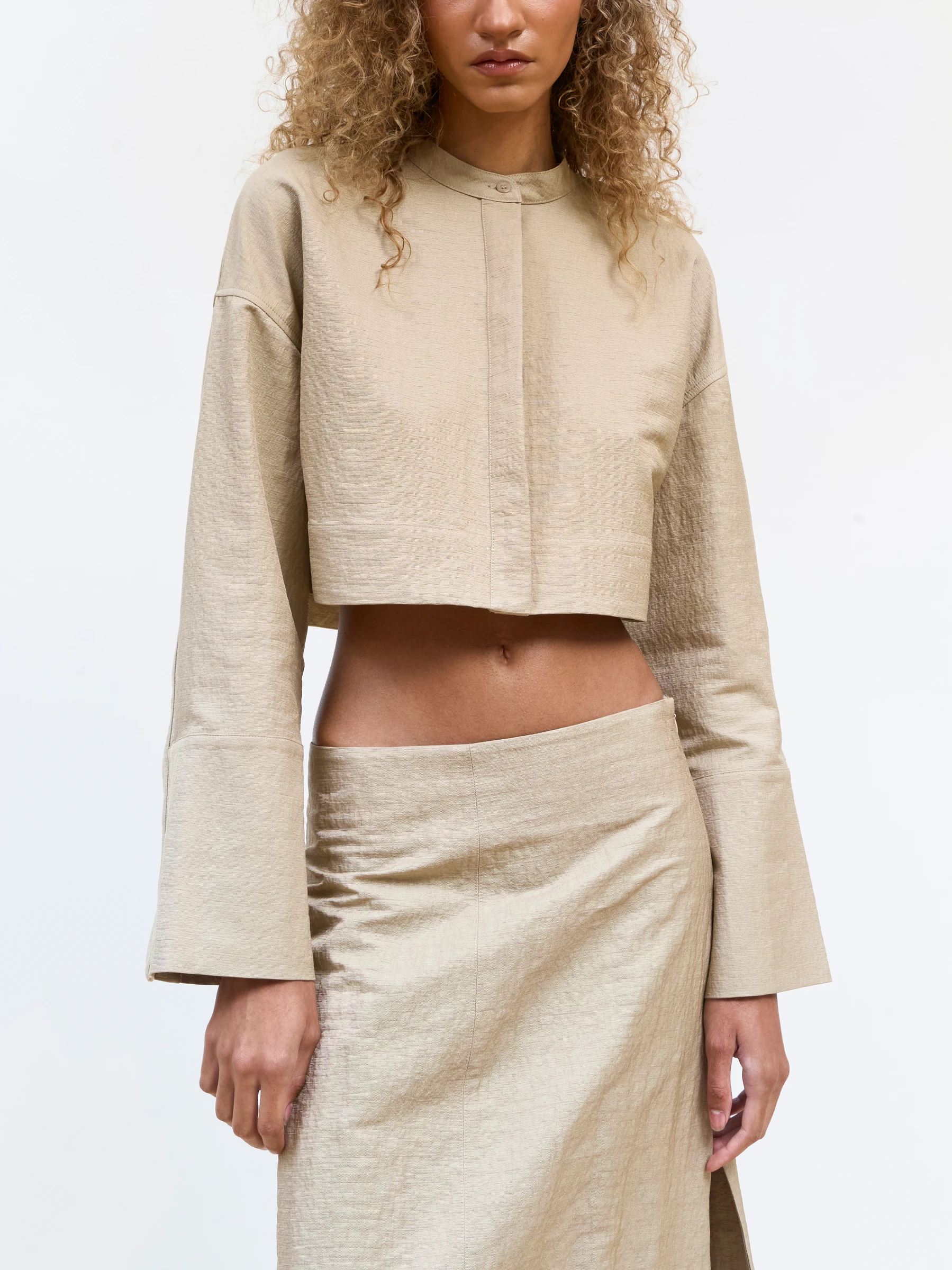 Beige cropped jacket in Foxing, front view