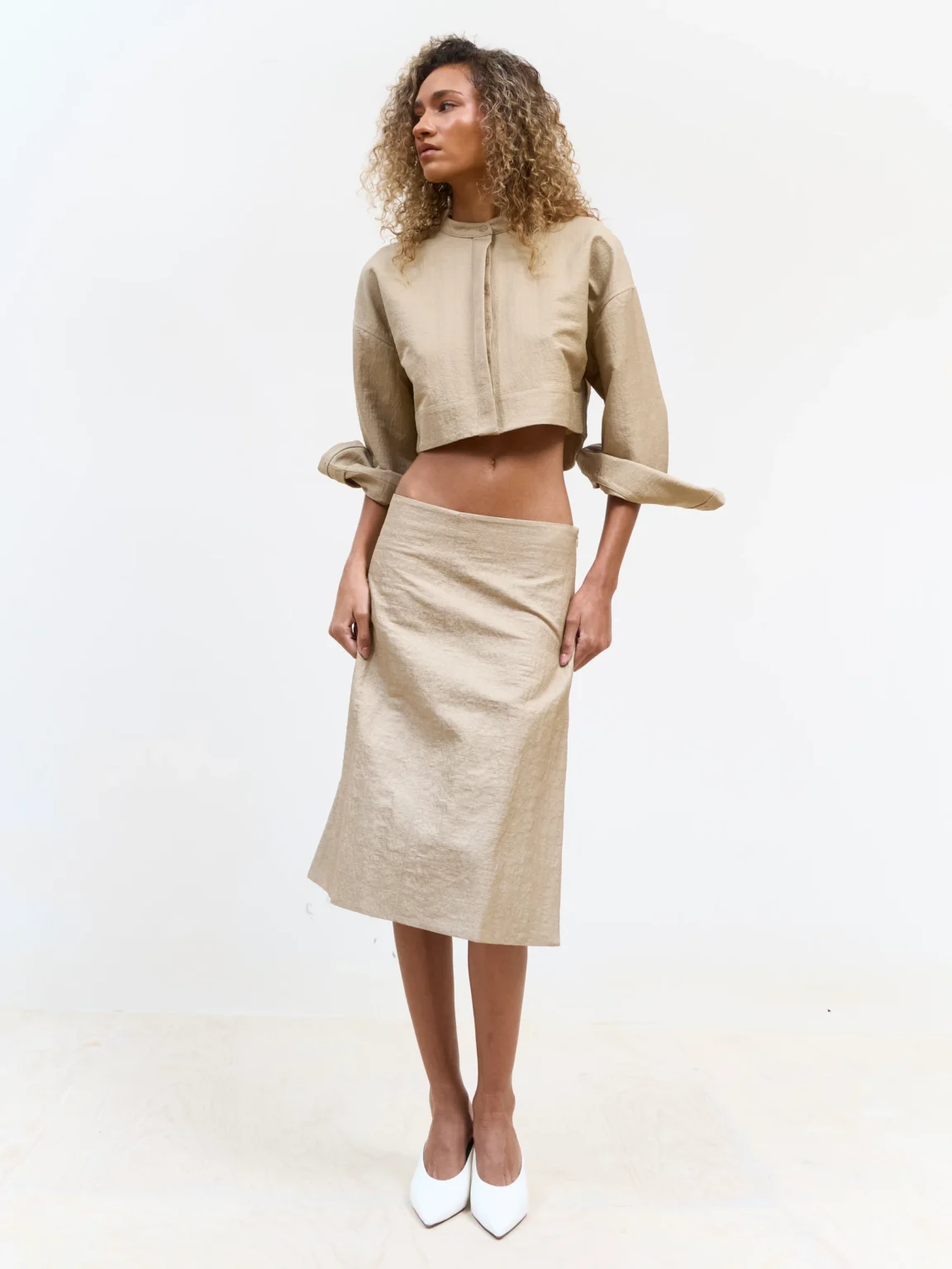 Beige cropped jacket in Foxing, front view
