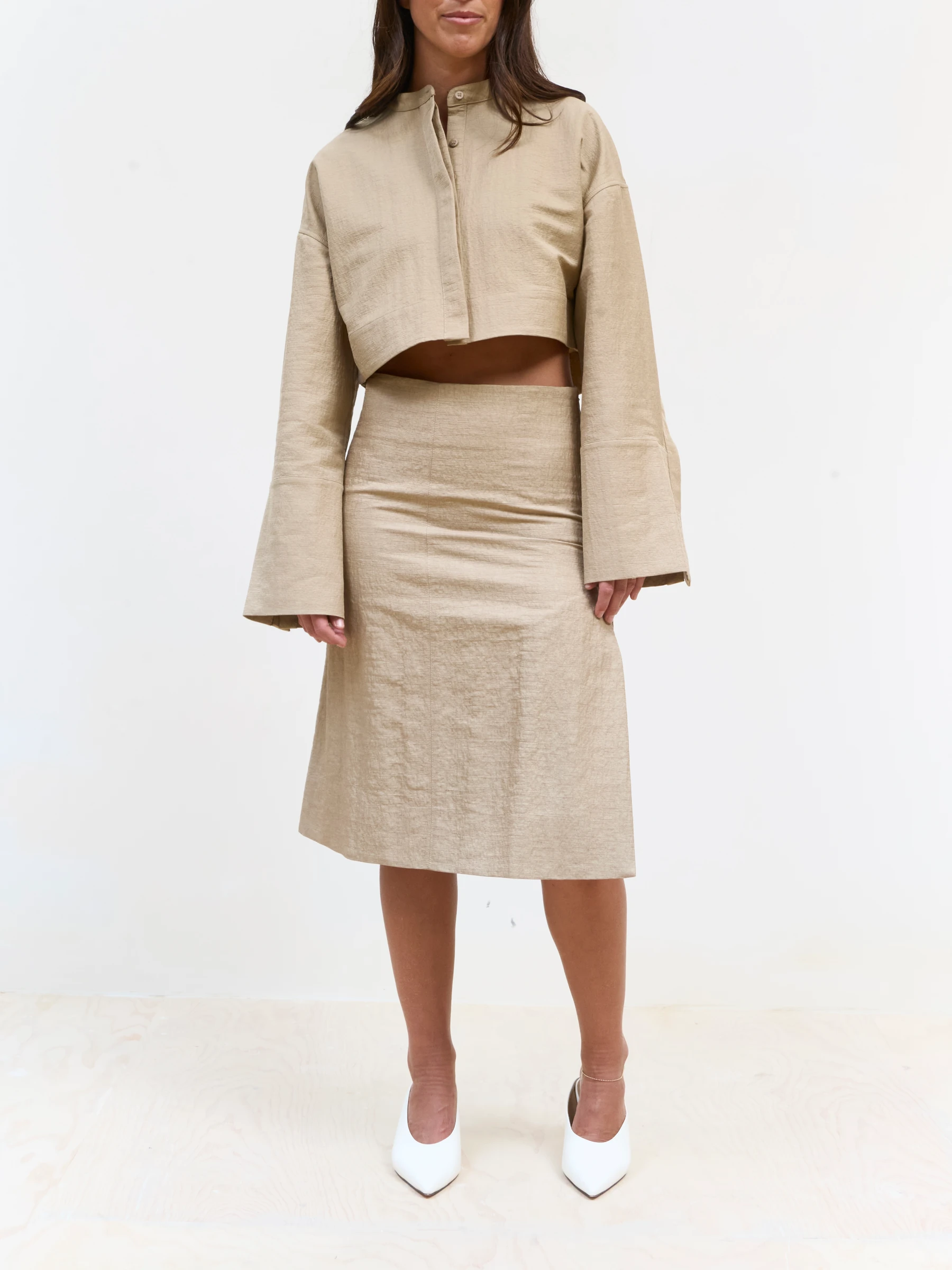 Beige cropped jacket in Foxing, front view