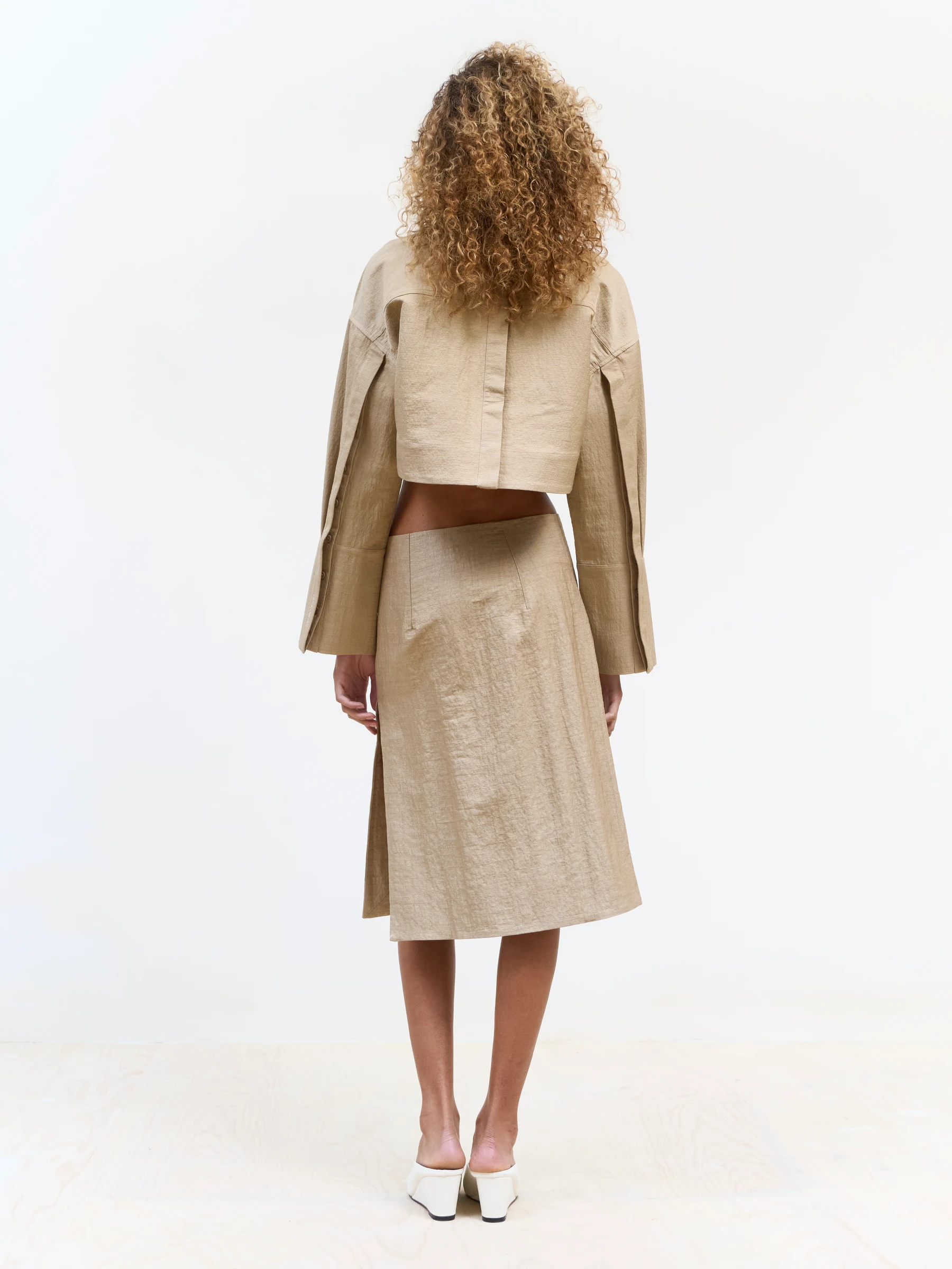 Beige pencil midi skirt in Foxing, back view