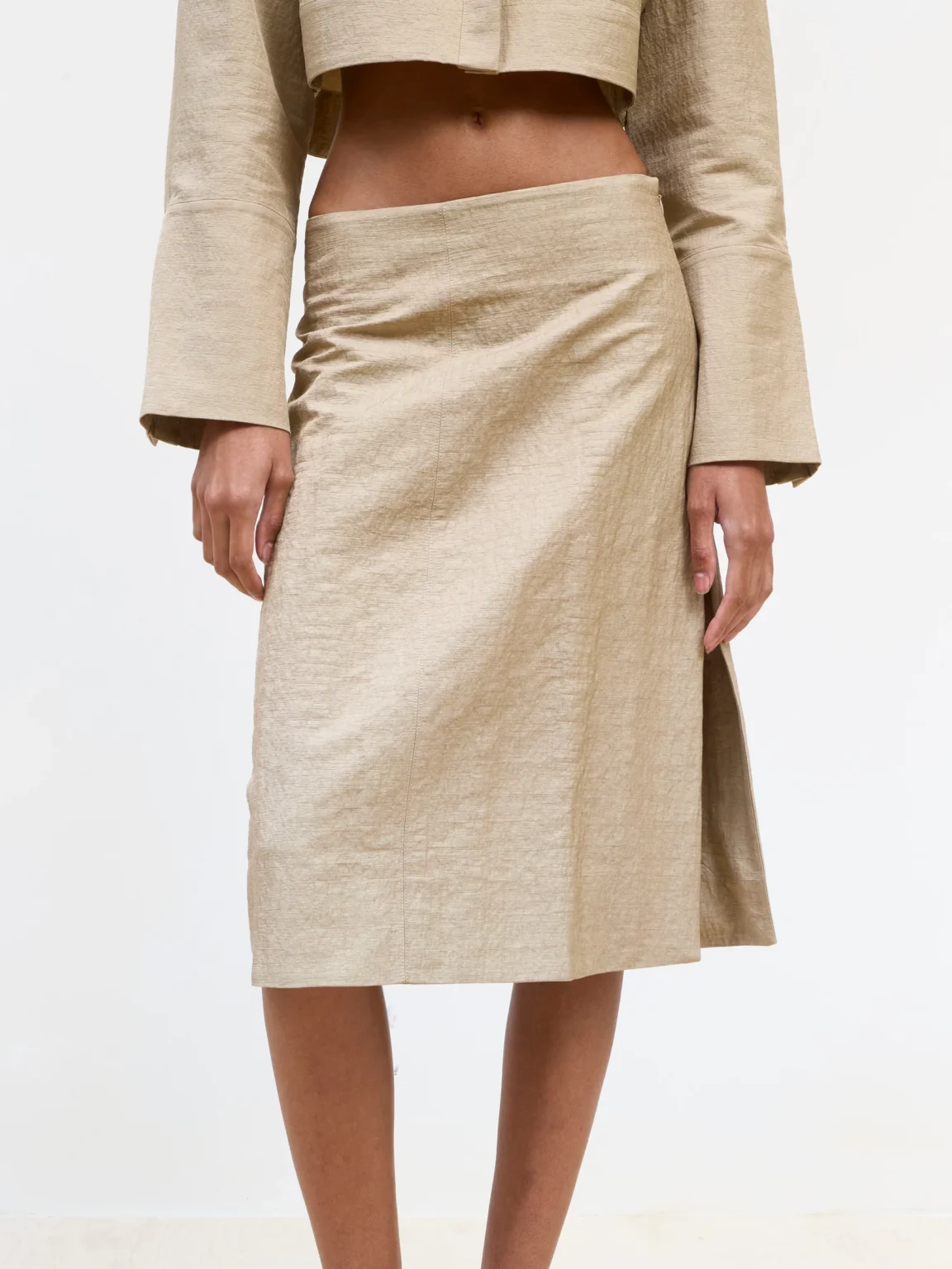 Beige pencil midi skirt in Foxing, front view