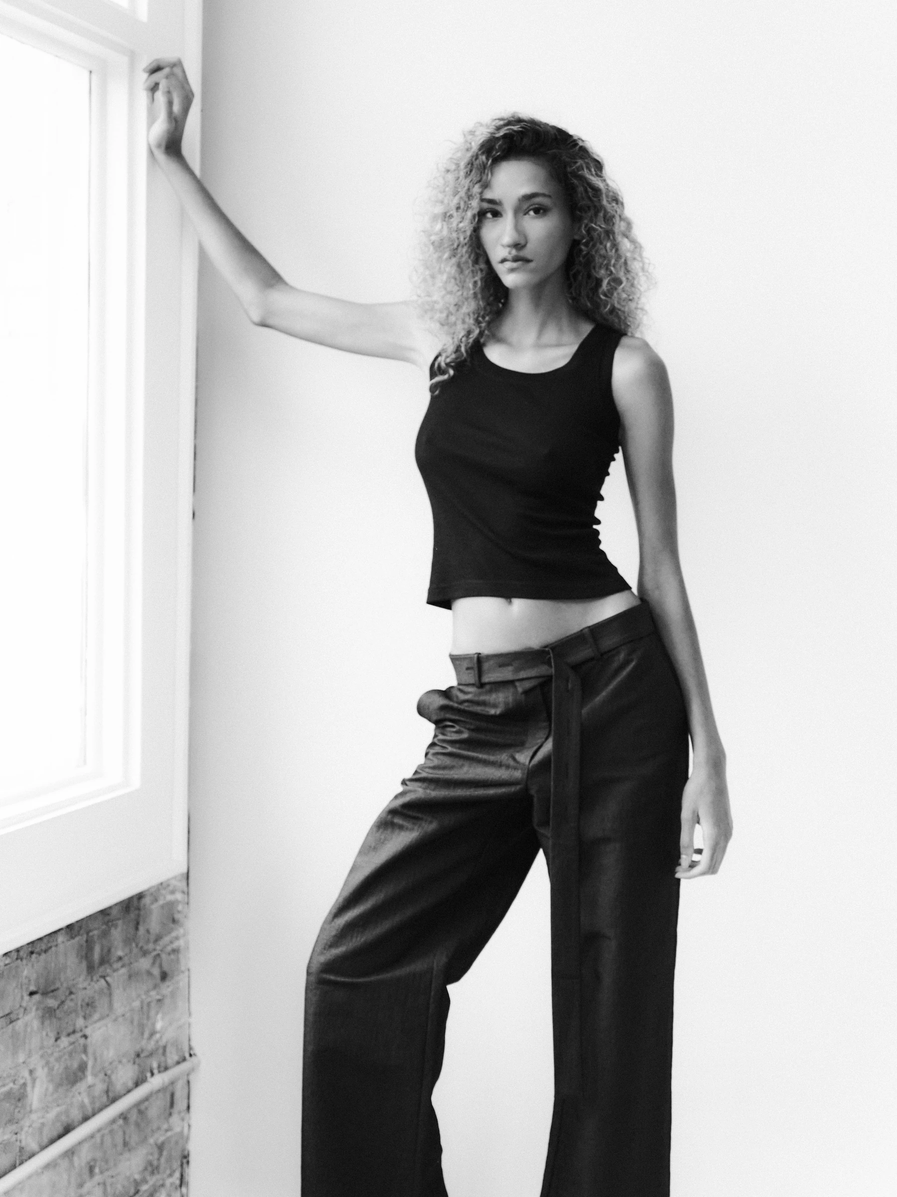Black fitted tank top in Gorgonian Black, front view