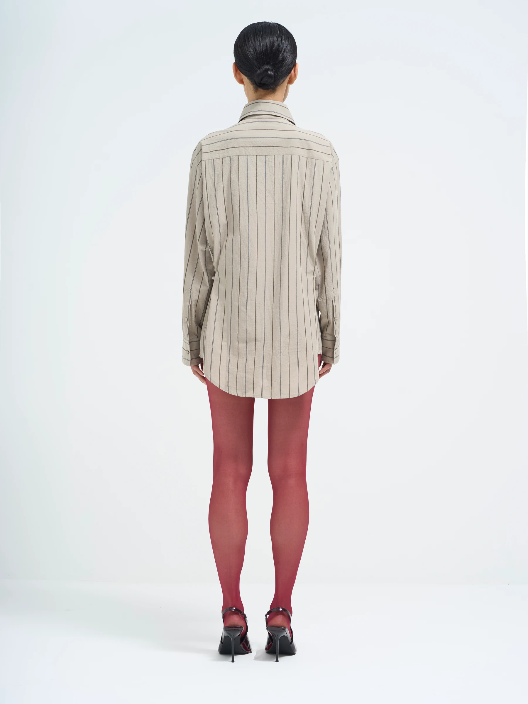 Beige striped shirt in Nicotine, back view