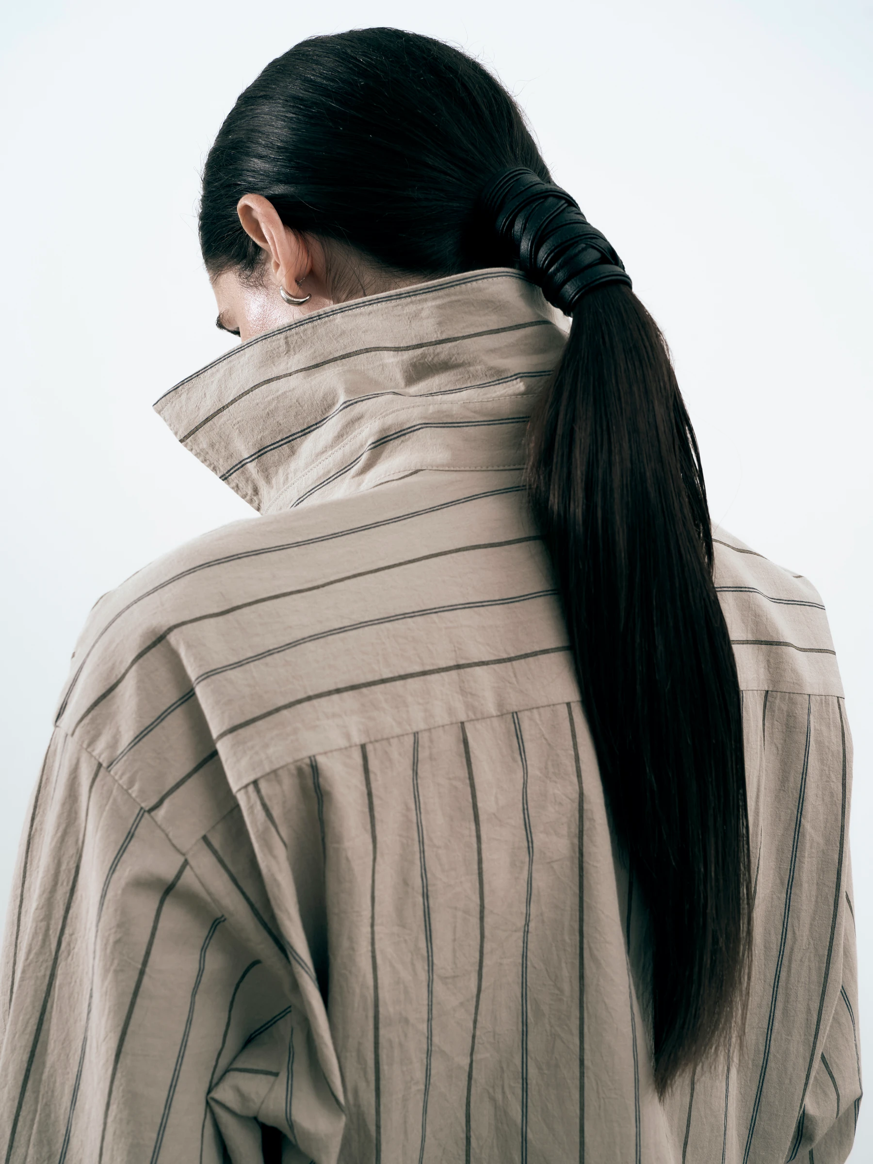Beige striped shirt in Nicotine, back view