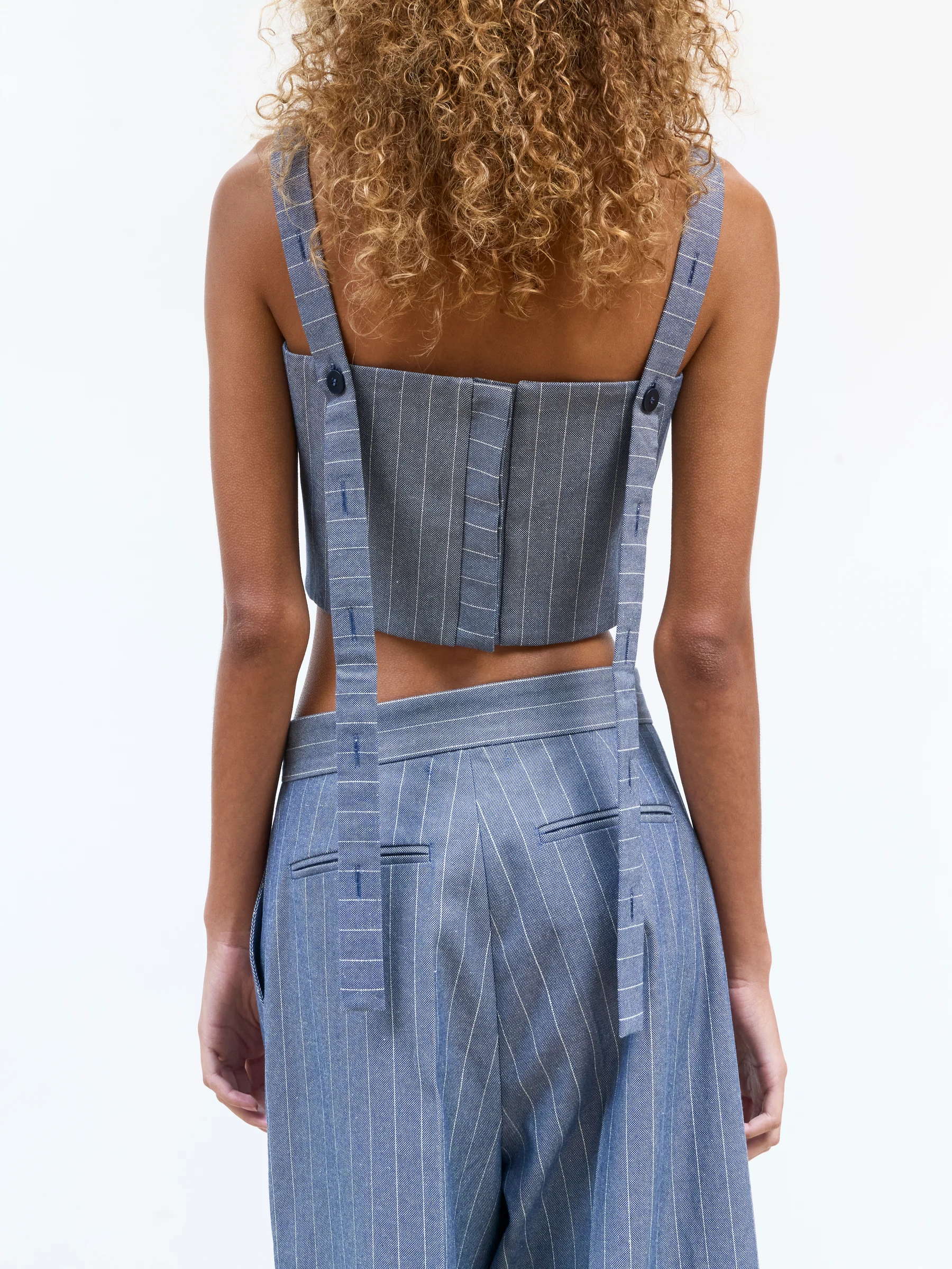 Blue square neck tank top in Faded Ink, back view