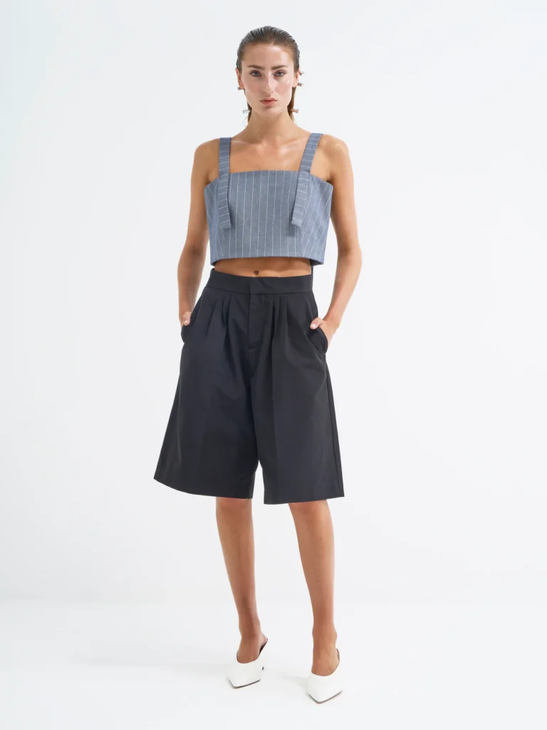 Blue square neck tank top in Faded Ink, front view