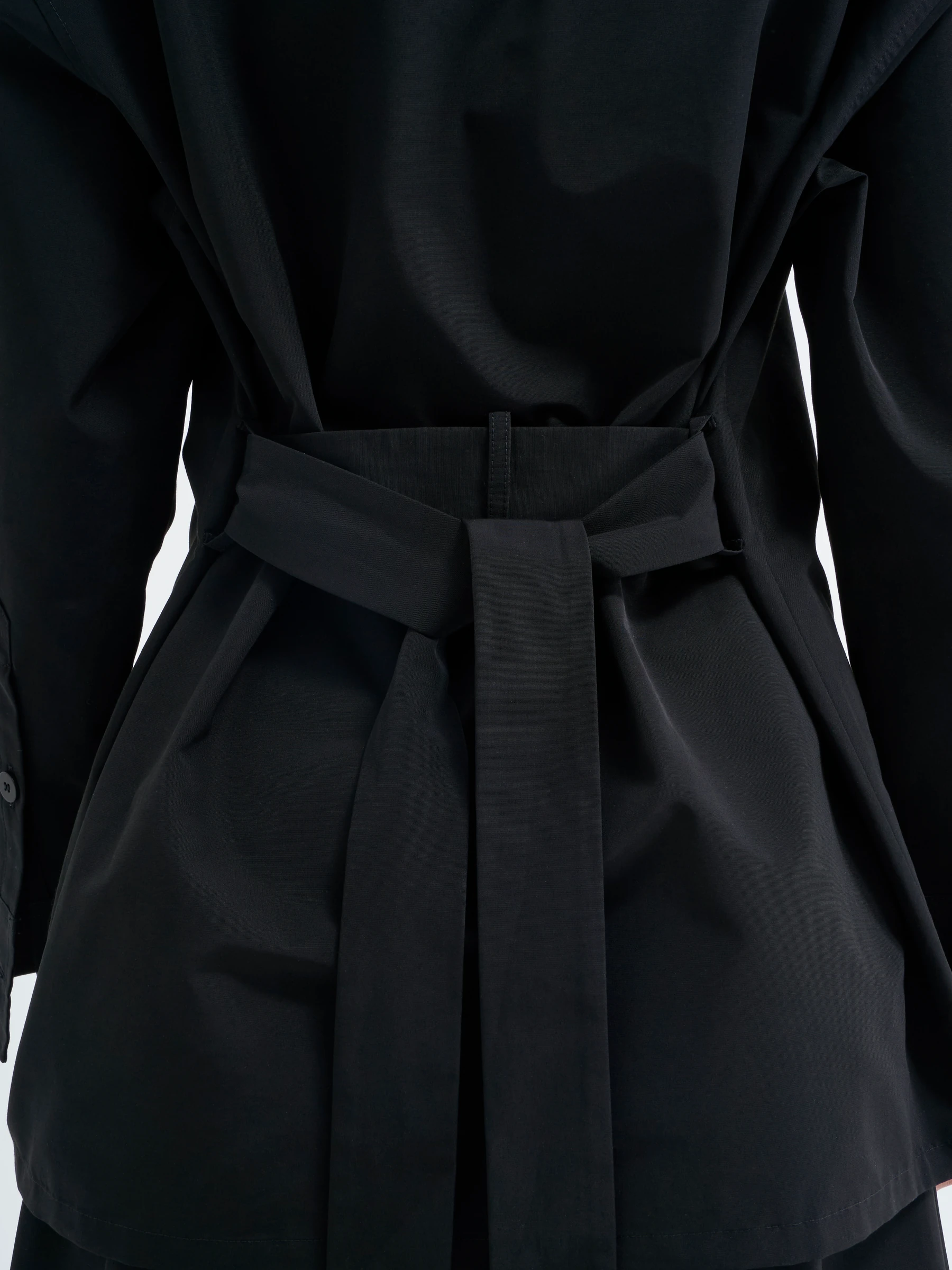 Black shirt jacket in Carbon, back view
