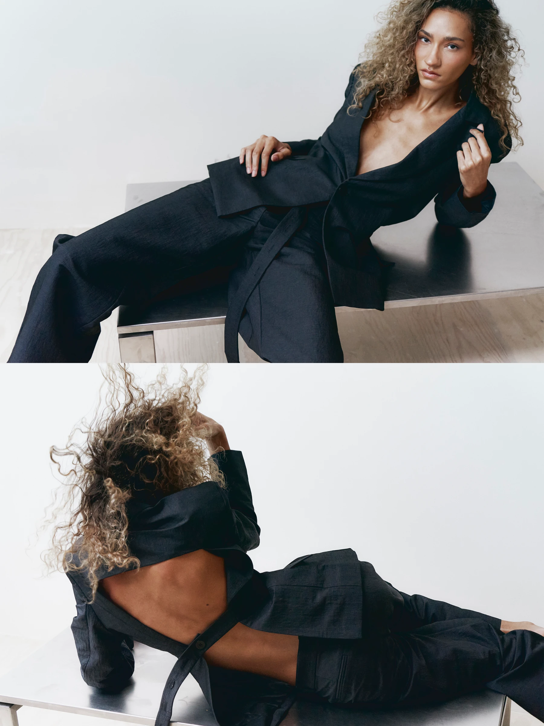 Black backless blazer in 9B, front view
