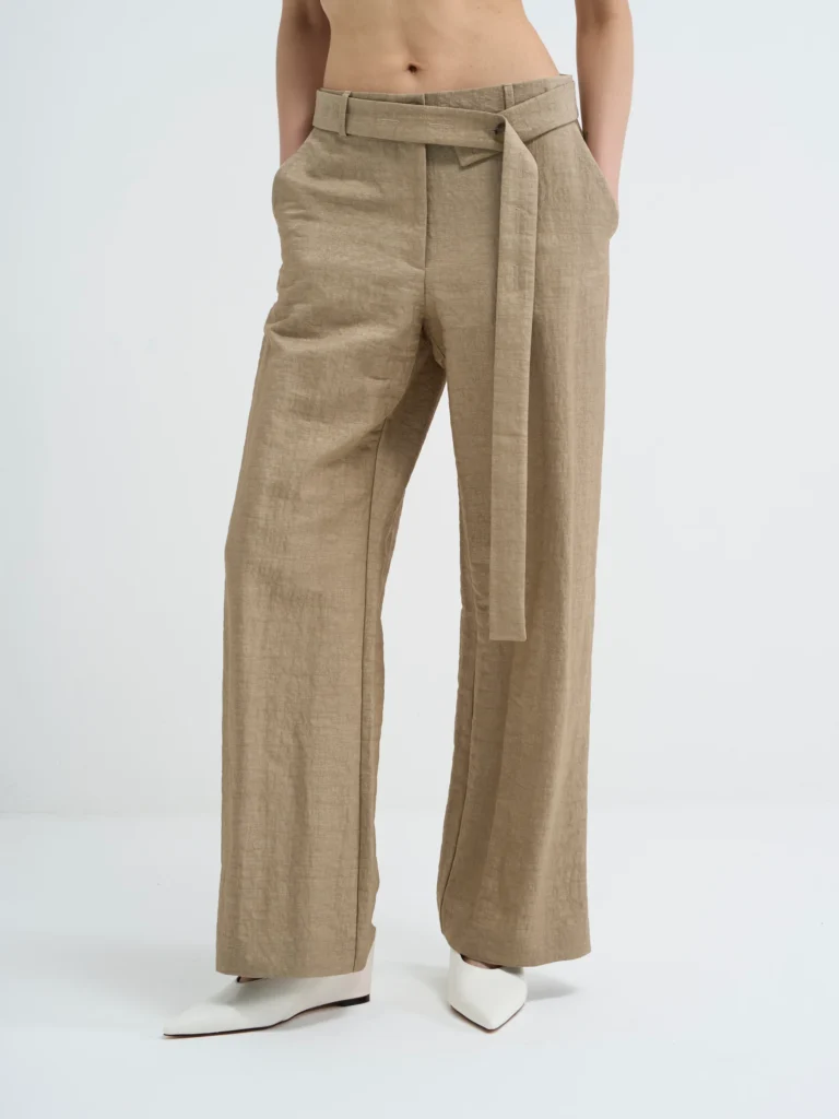 Beige wide leg trousers in Foxing, front view