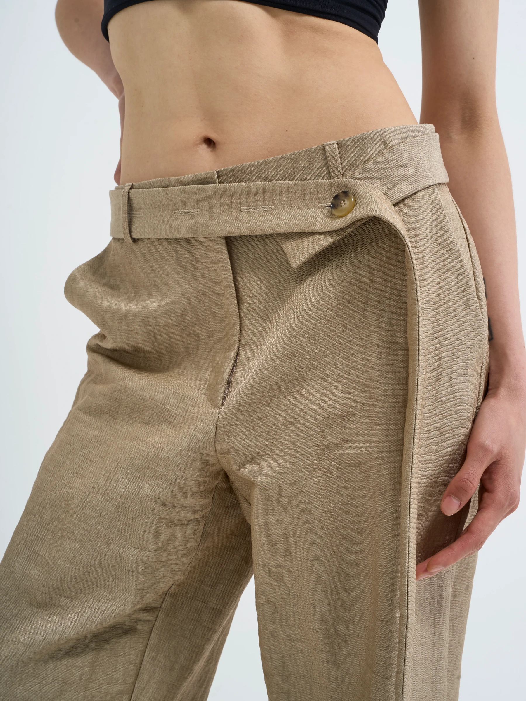 Beige wide leg trousers in Foxing, side view